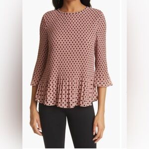 Ted Baker Hellyn Polka Dot Flare Top In Dusky Pink | Size 2/US size 6 |